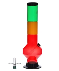JM Plastics Rasta Geometric with Pull Slide Acrylic Bong